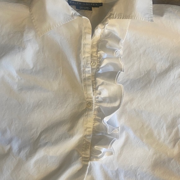 Ralph Lauren 100% Cotton White Ruffled Popover Blouse Size 12 - Picture 6 of 10